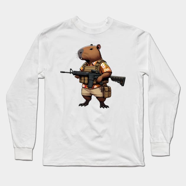 tactical capybara Long Sleeve T-Shirt by Rawlifegraphic